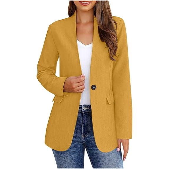 Herrnalise Jackets For Women Fashion Turn Down Collar Long Sleeve Slim Fitting Button Jacket Casual Coat Cardigan Blouse Shackets For Women 2024 fall Yellow,XXXL