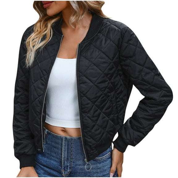 Herrnalise Jackets For Women Standing Collar Plaid Slim Fitting And Fashionable Warm Windproof Baseball Cotton Jacket Shackets For Women 2024 fall Black,XL