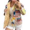 thumbnail image 1 of Herrnalise Jackets For Women Winter New European And American Style Large Size Geometric Printed Standing Collar Quilted Cotton Coat For Women Shackets For Women 2024 fall Khaki,L, 1 of 5