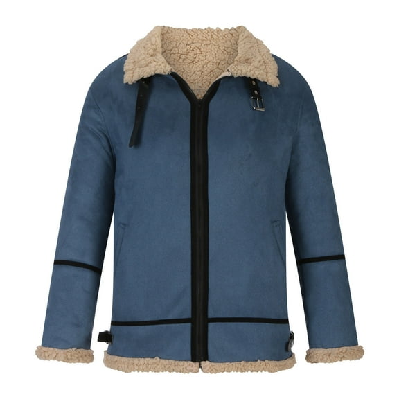 Herrnalise Jackets for Men Casual Keep Warm Thicken Long Sleeve Turndown Jacket Zipper Patchwork Coats Blue