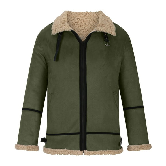 Herrnalise Jackets for Men Casual Keep Warm Thicken Long Sleeve Turndown Jacket Zipper Patchwork Coats Green