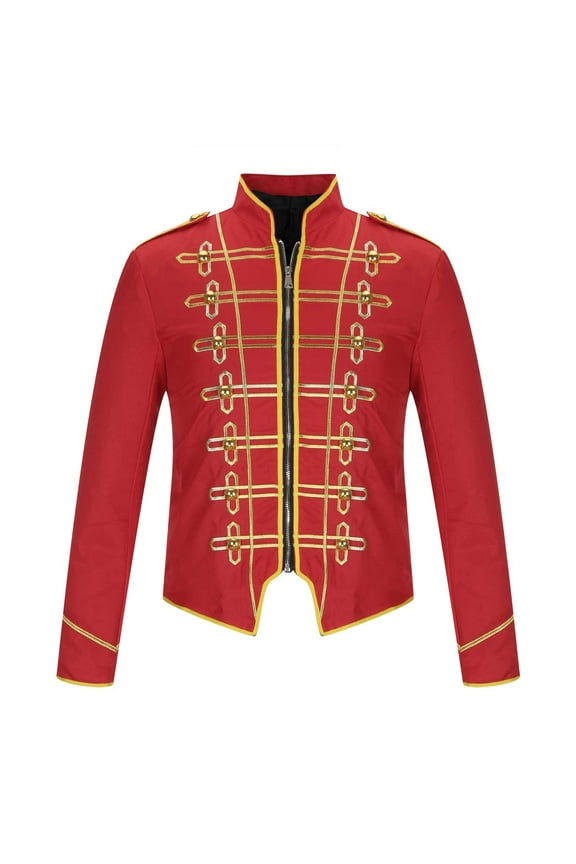 Jackets for Men Casual Solid Halloween Long Sleeve Stand Collar Steampunk Gothic Blazer Jacket Red