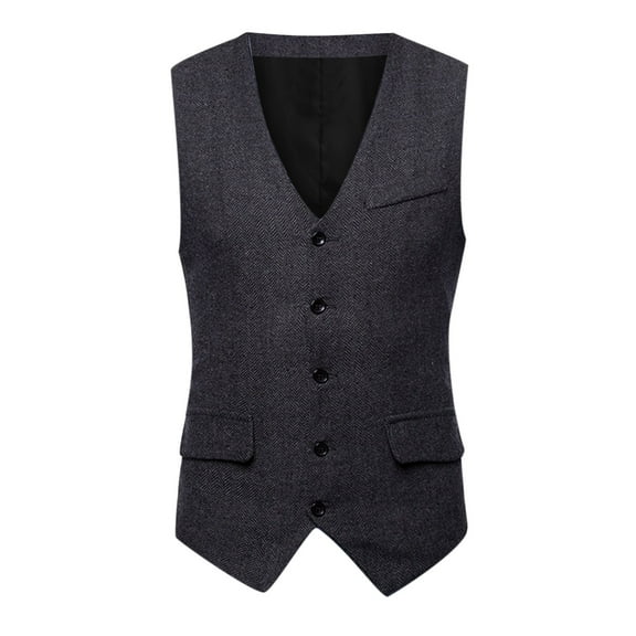 Herrnalise Jackets for Men Men's Herringbone Tweed Suit Vest Casual Wool Blend Wedding Waistcoat Business Suit Vest Slim Fit Dress Vest Black