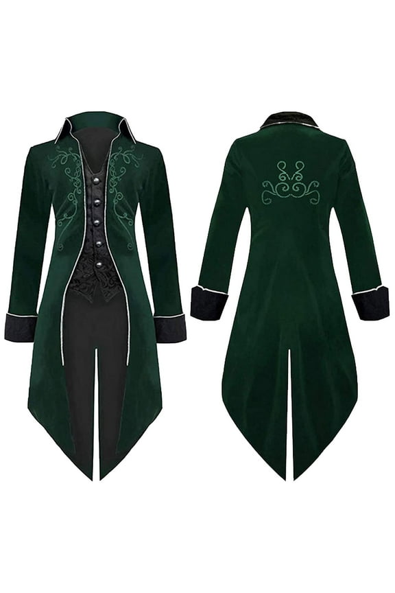 Jackets for Men Solid Halloween Long Sleeve Turndown Suede Tuxedo Stage Costume Jacket Coat Green