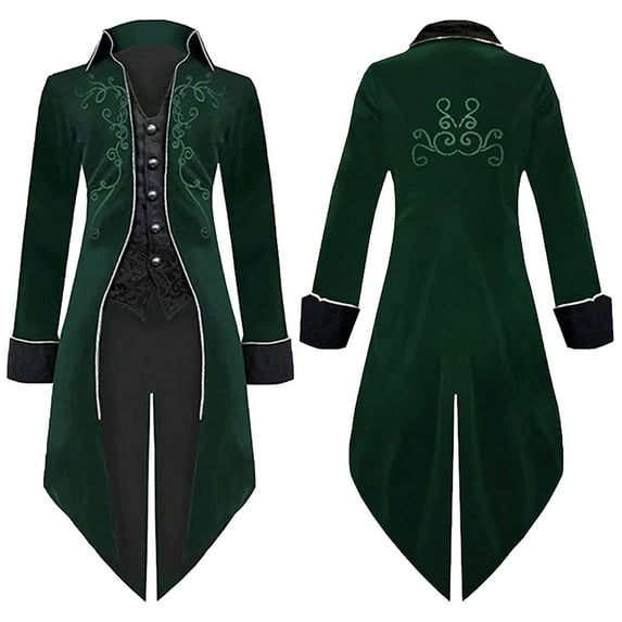 Herrnalise Jackets for Men Solid Halloween Long Sleeve Turndown Suede Tuxedo Stage Costume Jacket Coat Green