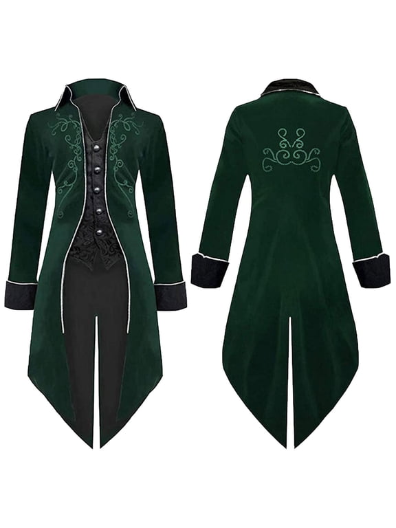 Jackets for Men Solid Halloween Long Sleeve Turndown Suede Tuxedo Stage Costume Jacket Coat Green