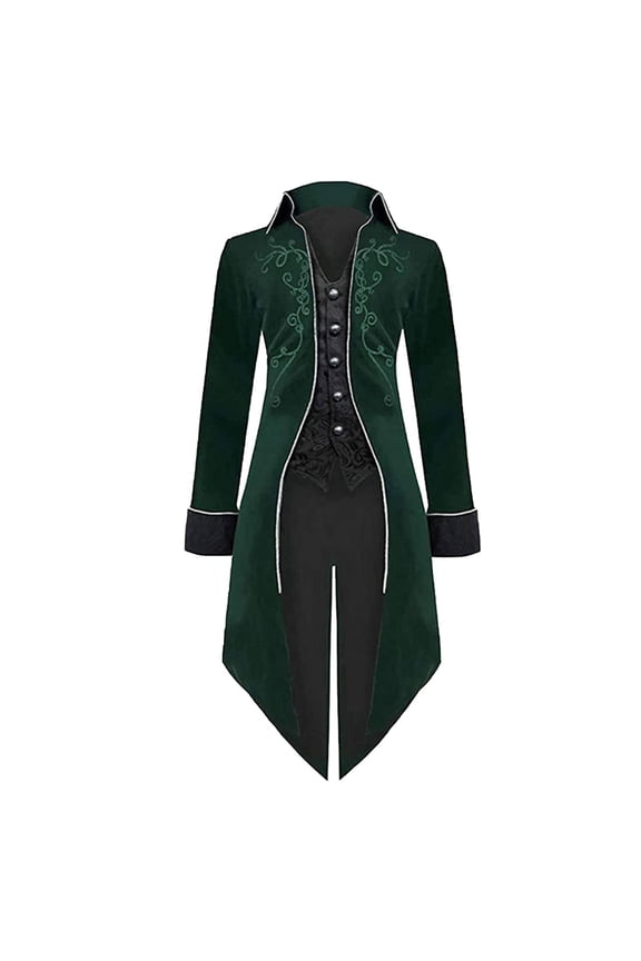 Jackets for Men Solid Halloween Long Sleeve Turndown Suede Tuxedo Stage Costume Jacket Coat Green