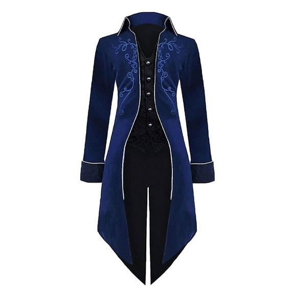 Herrnalise Jackets for Men Solid Halloween Long Sleeve Turndown Suede Tuxedo Stage Costume Jacket Coat Light Blue