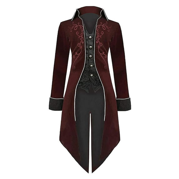 Herrnalise Jackets for Men Solid Halloween Long Sleeve Turndown Suede Tuxedo Stage Costume Jacket Coat Red