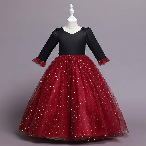 Herrnalise Kids Dress Girls Long Sleeve Princess Dress Bow Tie Lace Mesh Dress Cake Dress