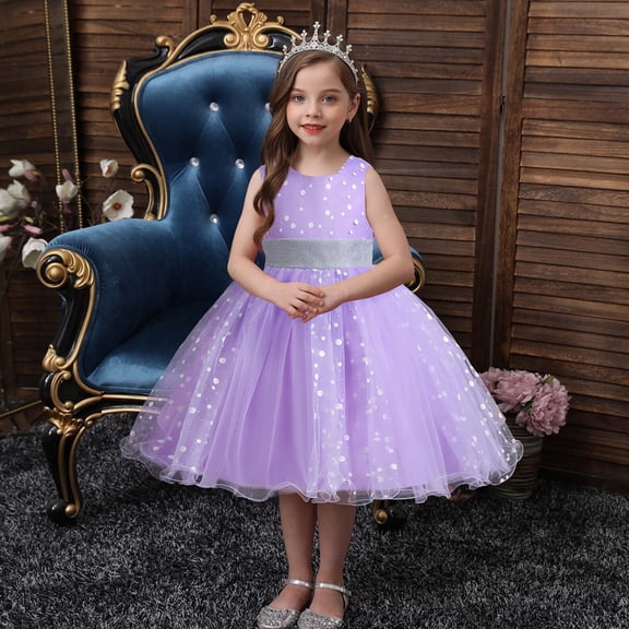 Herrnalise Kids Dress Girls Sleeveless Princess Dress Bow Tie Lace Flowers Mesh Dress Tufted Dress
