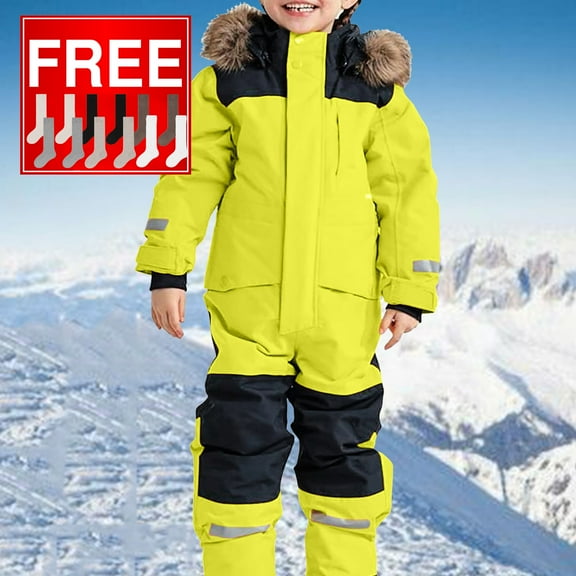 Herrnalise Kids Girls Boys Ski Suits Jumpsuits Waterproof Windproof One Piece Snowsuits Winter Warm Outdoor Jackets Coats For 9M-14Y