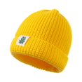 thumbnail image 1 of Holloyiver Kids Winter Knit Hat Warm Fleece Lined Hats Solid Color Dome Cartoon Label Pullover Warm Knitted Hat Children Cute Hat (0-3Years) Yellow, 1 of 5