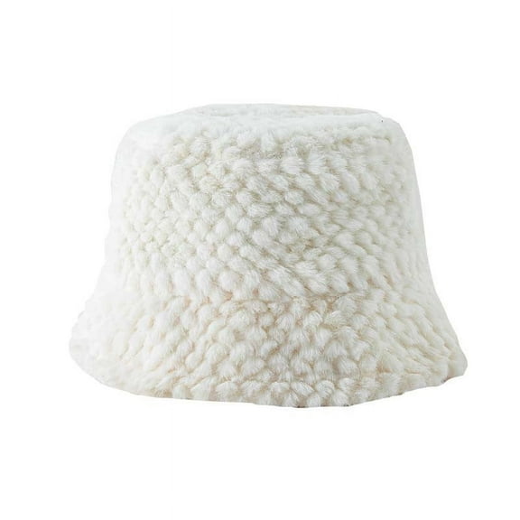 Herrnalise Ladies Winter Cony Hair Bucket Hat Cute And Warm Caps Hunting Fishing Hat White