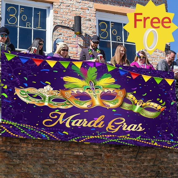 Herrnalise Large 71" X 43" Purple Mardi Gras Backdrop, Mardi Gras Party Decorations Mardi Gras Banner, Mardi Gras Decorations for Party, Mardi Gras Party Supplies for Masquerade tineit