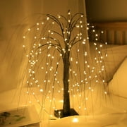 Herrnalise Lighted Willow Tree Desktop Decoration,20 inch 60 LED Weeping Willow Tree with Warm White Fairy String Lights for Christmas Holiday Home Party Festival Wedding Bedroom Decoration - White