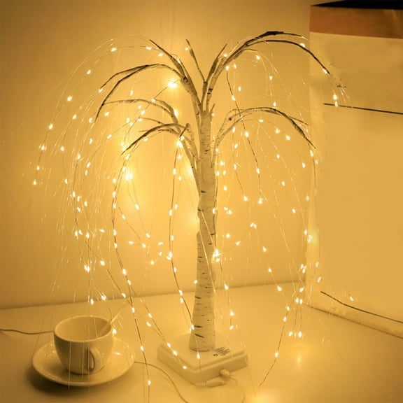 Herrnalise Lighted Willow Tree Desktop Decoration,20 inch 61 LED Weeping Willow Tree with Warm White Fairy String Lights for Christmas Holiday Home Party Festival Wedding Bedroom Decoration - Black