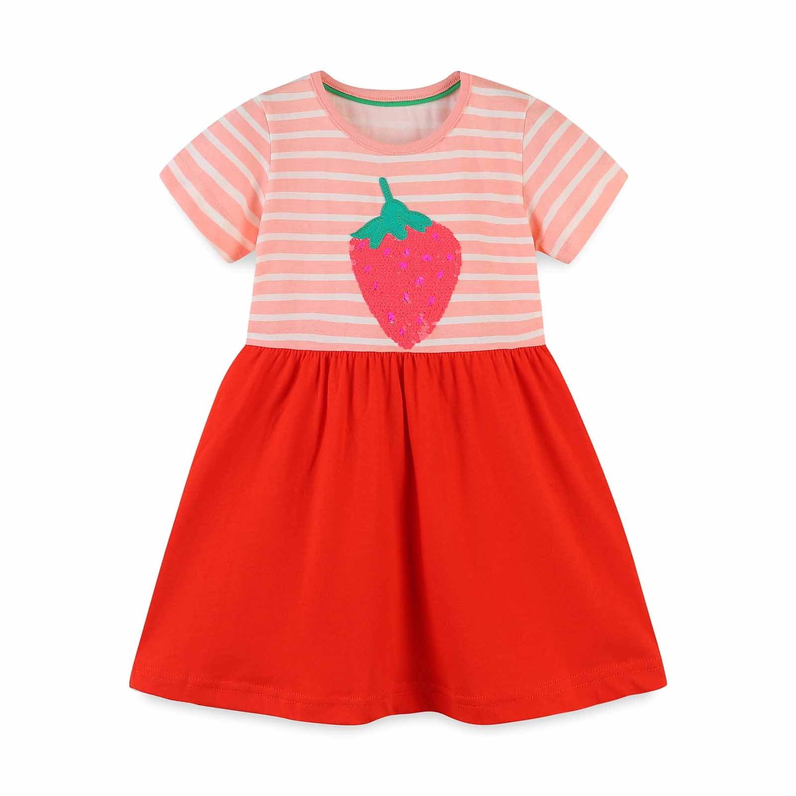 Summer Arrival Baby Girls Short Sleeves Argyle Pattern Plain Dress main image 1