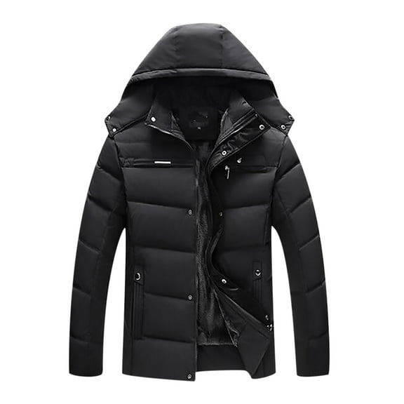 Herrnalise Man'sHooded Water-Resistant Puffer Jacket Autumn And Winter Leisure Thickening Plus Fluff Liner Cotton Jacket Black