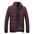 thumbnail image 1 of Herrnalise Man'sHooded Water-Resistant Puffer Jacket Winter Zipper Fashion Cotton Keep Warm Pockets Jacket Top Outwear Coat Burgundy, 1 of 2