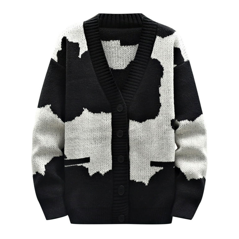 Herrnalise Men Casual Button Closure Knit Cardigan Turndown Long