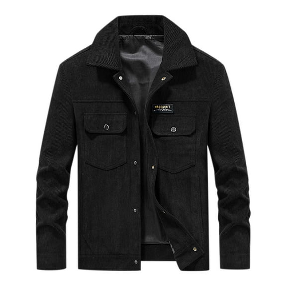 Herrnalise Men Casual Fashion Solid Turn-down Collar Zipper Padded Thermal Jacket Coat Black