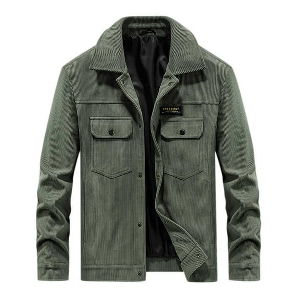 Herrnalise Men Casual Fashion Solid Turn-down Collar Zipper Padded Thermal Jacket Coat Olive Green