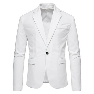 Herrnalise Men Casual Slim Fit Solid One Button Blazer Turn-down Collar Suit Long Sleeves Jacket White