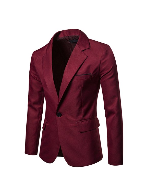 Men Casual Slim Fit Stripe Printed One Button Blazer Suit Back Long Sleeves Jacket Burgundy