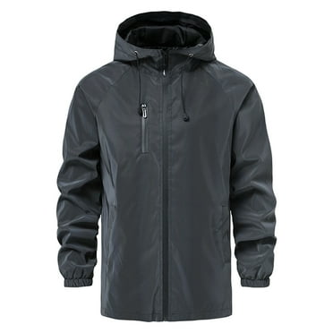 Herrnalise Men Casual Solid Fashion Reflective Hip Hop Fluorescent Night Sports Zip Hooded Jacket Dark Gray