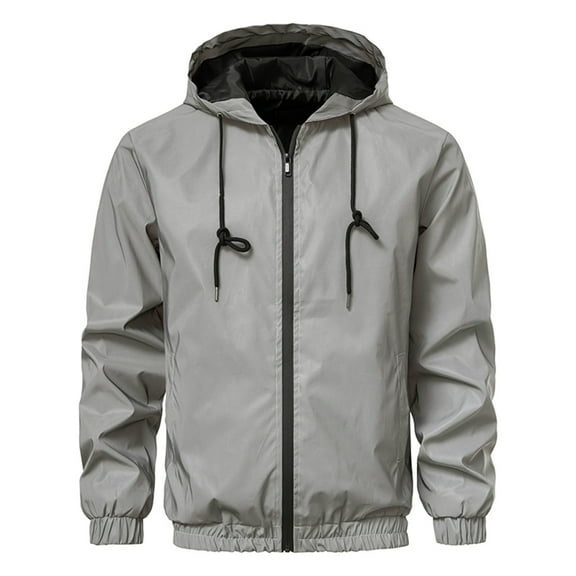 Herrnalise Men Casual Solid Fashion Reflective Hip Hop Fluorescent Night Sports Zip Hooded Jacket Gray