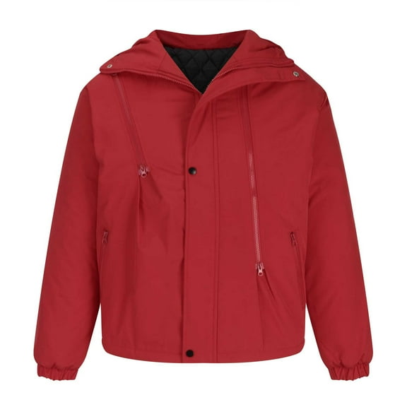 Herrnalise Men Casual Solid Fashion Tooling Warm Thick Zipper Closure Button Coat Red