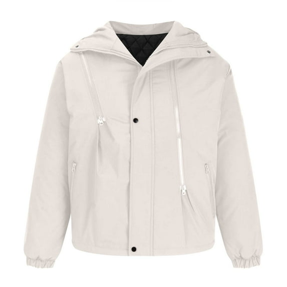 Herrnalise Men Casual Solid Fashion Tooling Warm Thick Zipper Closure Button Coat White