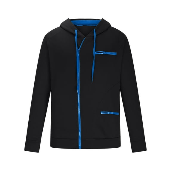 Herrnalise Men Casual Solid Sports Fitness Sweater Cardigan Hooded Long Sleeve Zipper Sweater Jacket Black