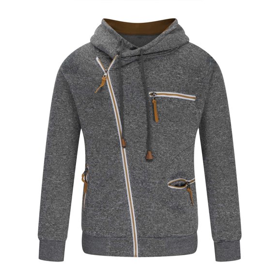 Herrnalise Men Casual Solid Sports Fitness Sweater Cardigan Hooded Long Sleeve Zipper Sweater Jacket Dark Gray