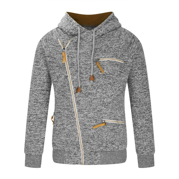 Herrnalise Men Casual Solid Sports Fitness Sweater Cardigan Hooded Long Sleeve Zipper Sweater Jacket Gray