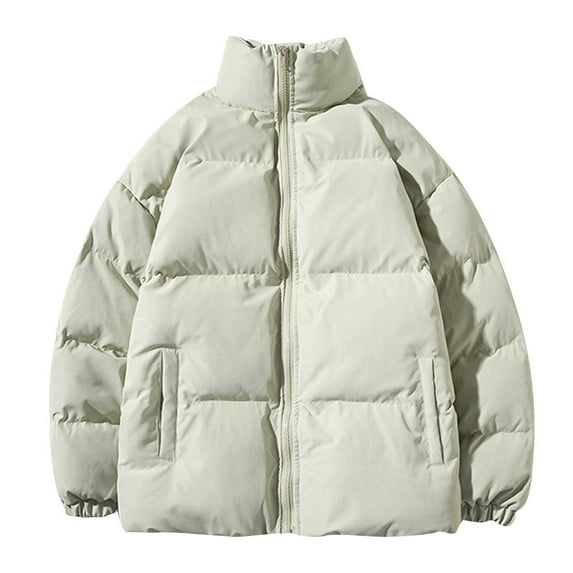 Herrnalise Men Casual Solid Stand Collar Zipper Windproof Keep Warm Long Sleeve Jacket Coats Green