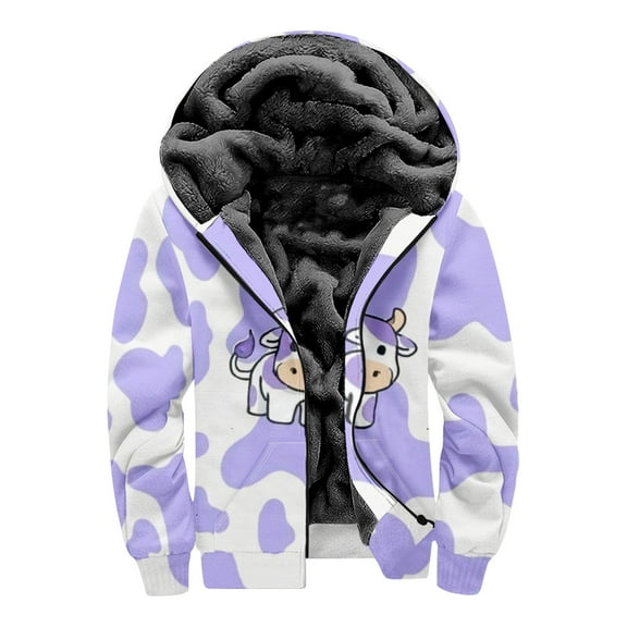 Herrnalise Men Fashion Long Sleeve Casual Non-positioning Printed Zipper Jacket Hooded Thick Coat Purple