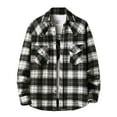 thumbnail image 1 of Herrnalise Men Flannel Plaid Turndown Collar Casual Long Sleeve Buttons Coat Shirt Black, 1 of 9