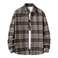 thumbnail image 1 of Herrnalise Men Flannel Plaid Turndown Collar Casual Long Sleeve Cardigan Coat Shirt Coffee, 1 of 9