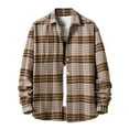 thumbnail image 1 of Herrnalise Men Flannel Plaid Turndown Collar Casual Long Sleeve Cardigan Coat Shirt Yellow, 1 of 5