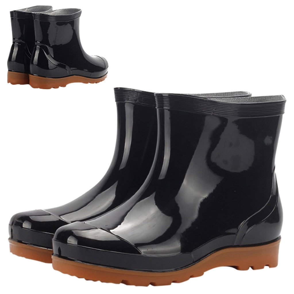 Herrnalise Men Short Tube Non-Slip Waterproof Shoes Rain Boots Plush ...