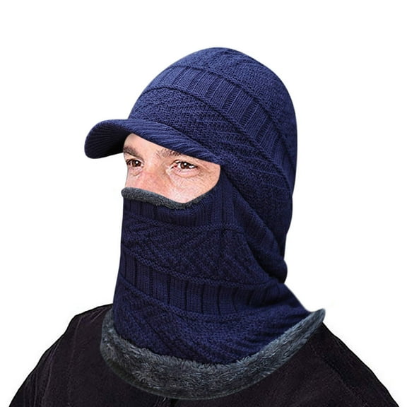 Herrnalise Men Warm Beanie Winter Thicken Hat And Scarf Two-Piece Knit Windproof Cap