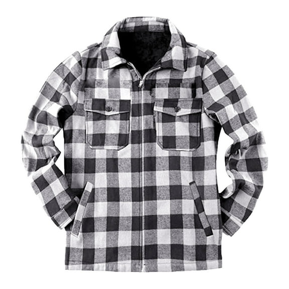 Herrnalise Men Winter Casual Fashion Turndown Zipper Pocket Thicken Jacket Coat White