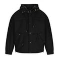 thumbnail image 1 of Herrnalise Men Winter Casual Solid Hooded Jacket With Long Sleeves And Pockets Windbreaker Coat Black, 1 of 5