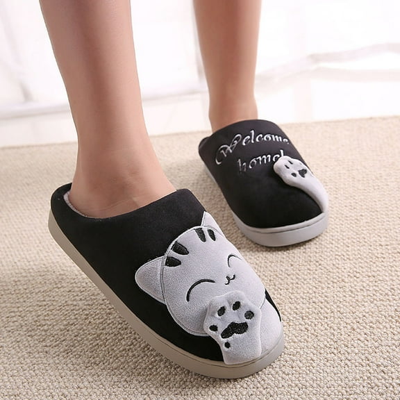 Herrnalise Men Winter Home Slippers Cartoon Cat Non-slip Warm Indoors Bedroom Floor Shoes clearance under $10 !