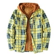thumbnail image 1 of Herrnalise Men Zipper Casual Hooded Fake Two Loose Thicken Lattice Jacket Coats Yellow, 1 of 3