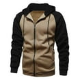 thumbnail image 1 of Herrnalise Men Zipper Casual Patchwork Hooded Long Sleeved Brushed Outwear Jacket Khaki, 1 of 6