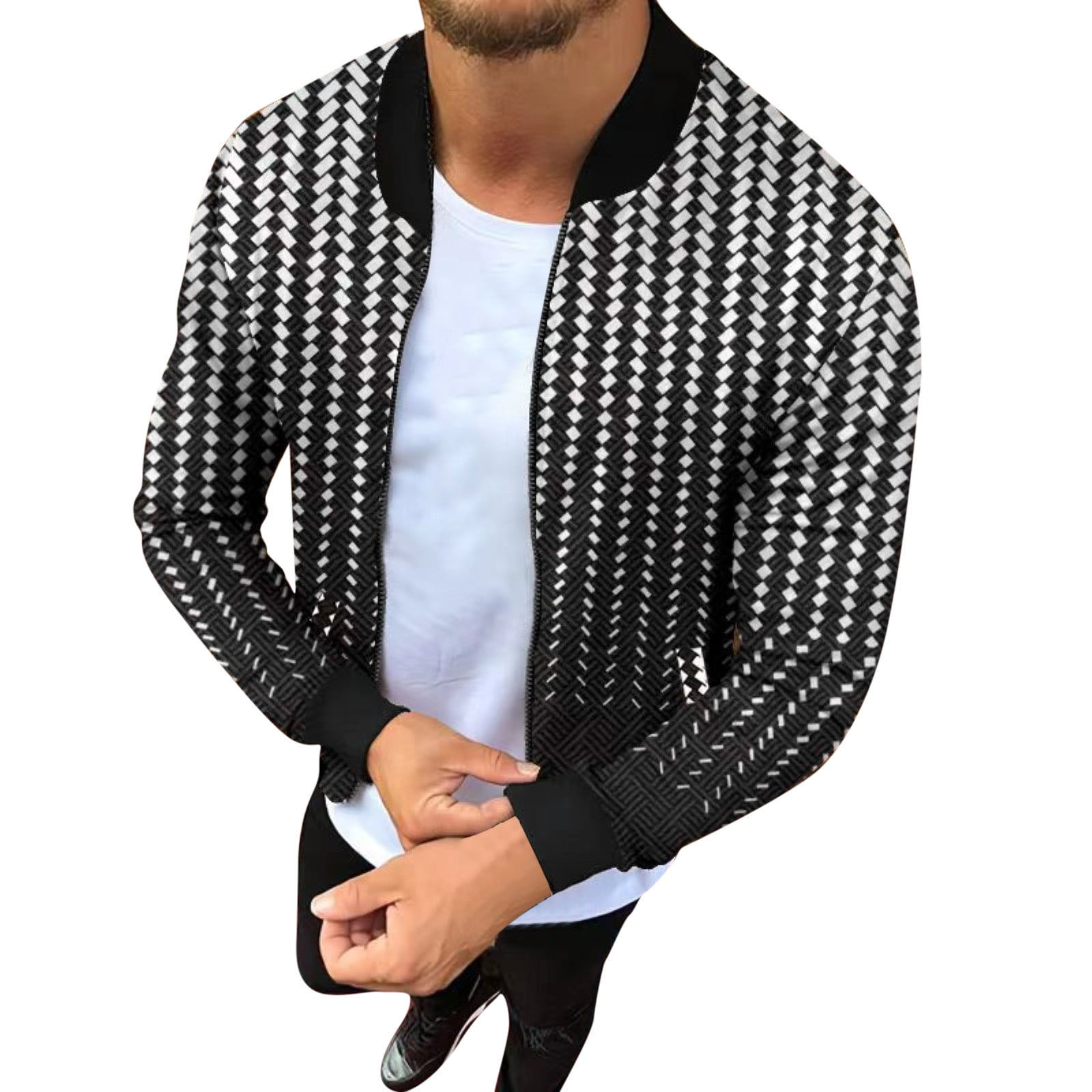 LKSD spring fashion men's jacket causal strand collar printed full main image 1