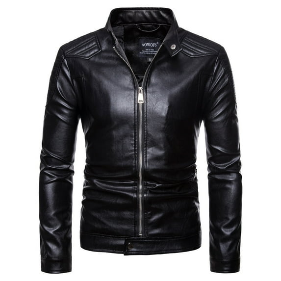 Herrnalise Men's 2021 fall and winter new men's biker Europe and the United States leather jacket stand-up collar leather jacket big yards coat Black